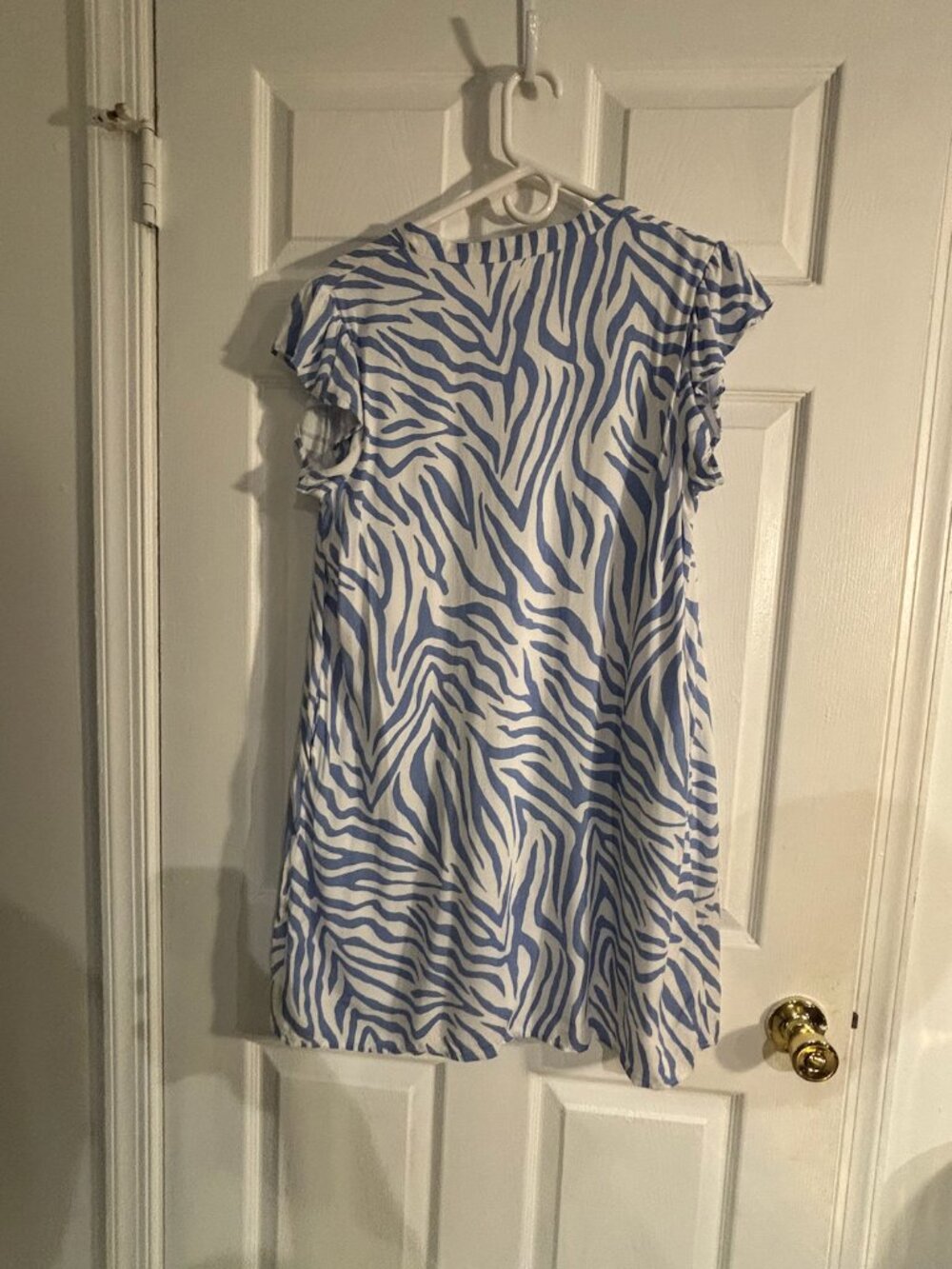 THML Blue & White Zebra Print Flutter Sleeve Dress | Size Medium - Picture 2 of 8